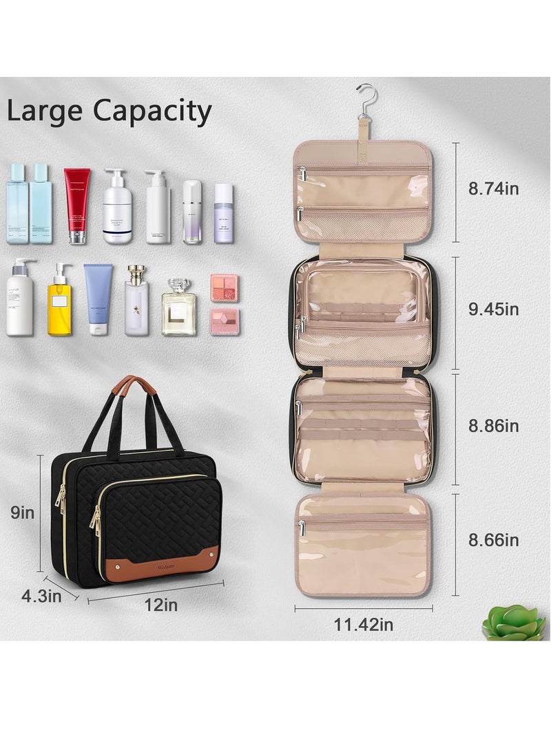 Wedama Wedama Toiletry Bag for Women, Hanging Travel Toiletry Bag with Jewelry Organizer Compartment Large Makeup Bag, PVC Waterproof Cosmetic Travel Bag for Travel Business Trips Camping Bathroom, Black  - Image 4