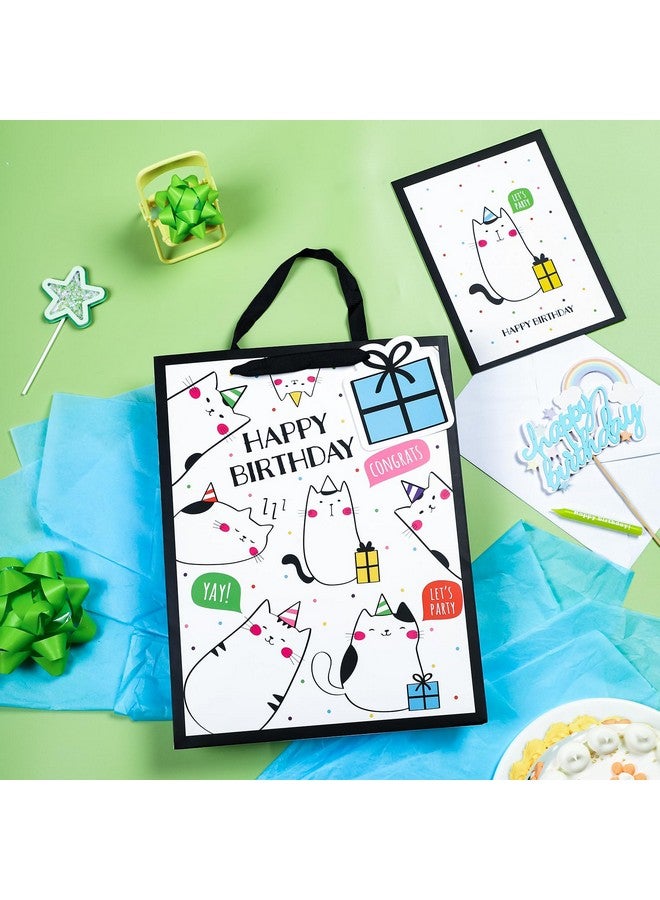 WRAPAHOLIC 13" Large Birthday Gift Bag With Card And Tissue Paper Adorable Cat Design Happy Birthday - Image 5