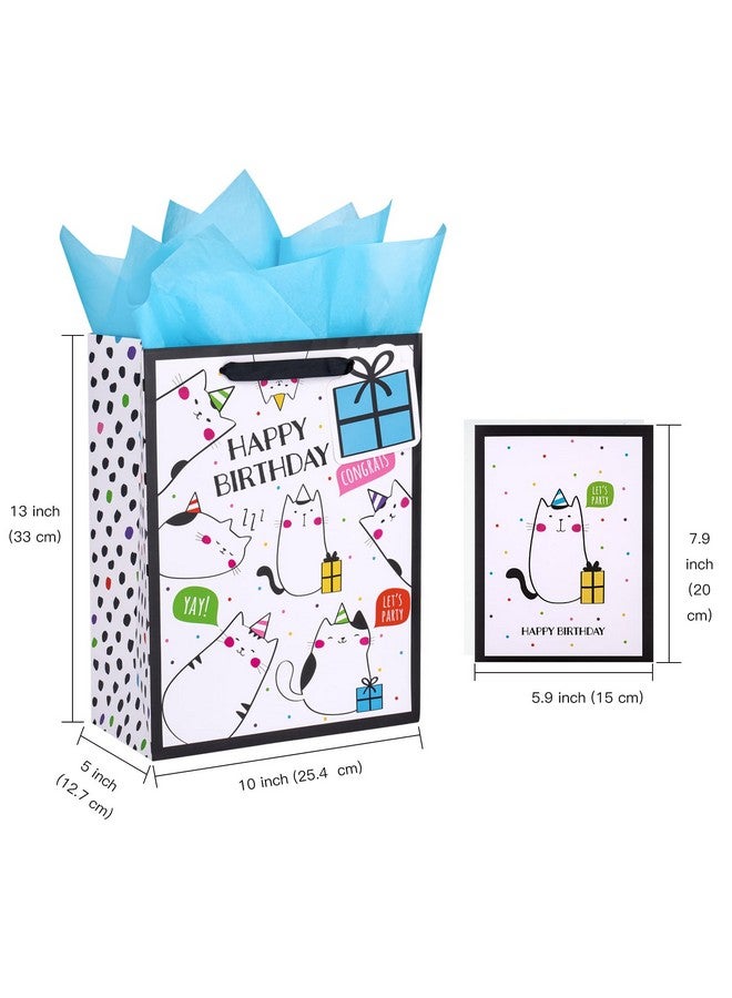 WRAPAHOLIC 13" Large Birthday Gift Bag With Card And Tissue Paper Adorable Cat Design Happy Birthday - Image 2