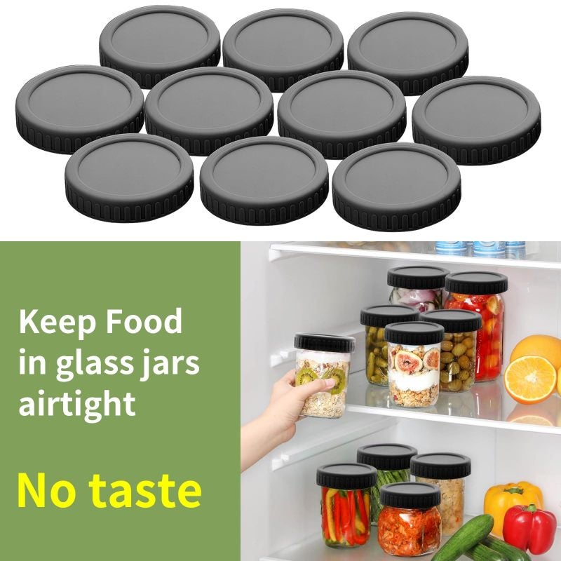 Wide Mouth Mason Jar Lids 3.38 Inch 10-Pack Black - Leak-Proof Seal with Silicone Ring Reusable Canning Jar Caps - BPA-Free Food Storage Lids for Kitchen Pantry Fridge - Image 4