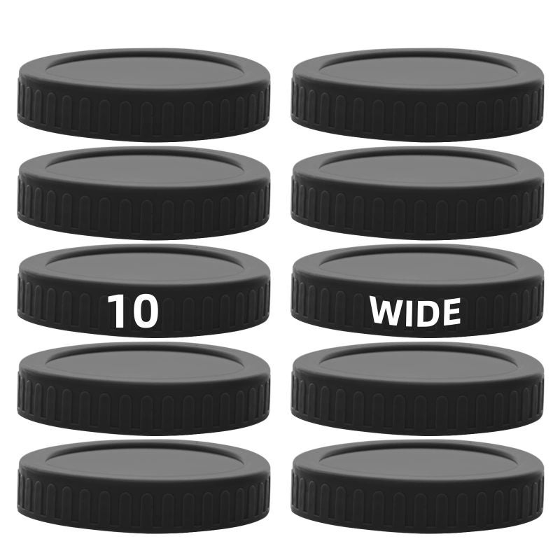 Wide Mouth Mason Jar Lids 3.38 Inch 10-Pack Black - Leak-Proof Seal with Silicone Ring Reusable Canning Jar Caps - BPA-Free Food Storage Lids for Kitchen Pantry Fridge - Image 1