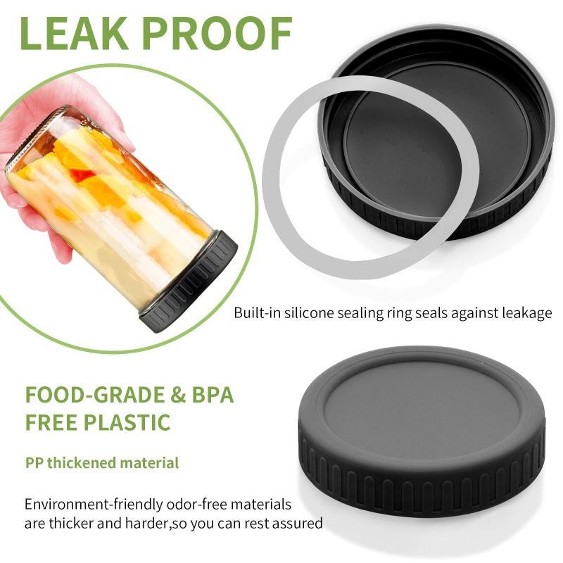 Wide Mouth Mason Jar Lids 3.38 Inch 10-Pack Black - Leak-Proof Seal with Silicone Ring Reusable Canning Jar Caps - BPA-Free Food Storage Lids for Kitchen Pantry Fridge - Image 3