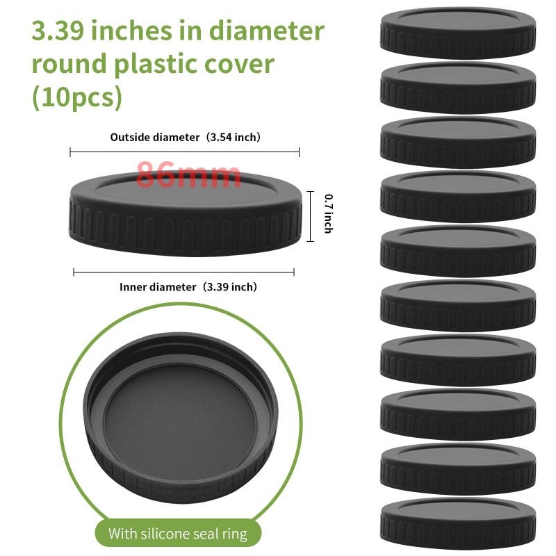 Wide Mouth Mason Jar Lids 3.38 Inch 10-Pack Black - Leak-Proof Seal with Silicone Ring Reusable Canning Jar Caps - BPA-Free Food Storage Lids for Kitchen Pantry Fridge - Image 2