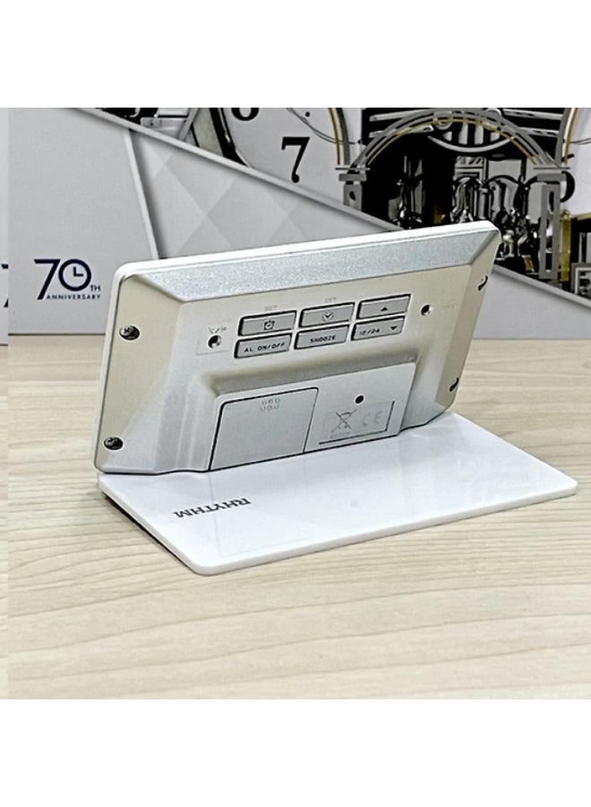 Rhythm Foldable Digital Thermometer Alarm Clock White and Grey 6.3 x 10.3 x 1.6 cm - Image 3