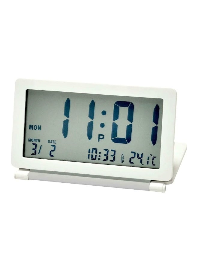 Rhythm Foldable Digital Thermometer Alarm Clock White and Grey 6.3 x 10.3 x 1.6 cm - Image 1