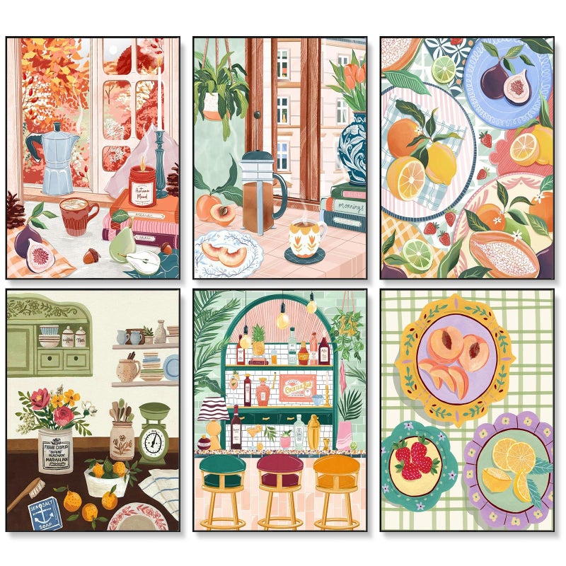 Fountor 6 Pack Paint by Numbers Kit for Adults Beginner Coffee Adult Paint by Number Kits on Canvas Without Frame DIY Acrylic Fruit Oil Painting by Numbers for Home Decor Gift 10 W x 14L - Image 2
