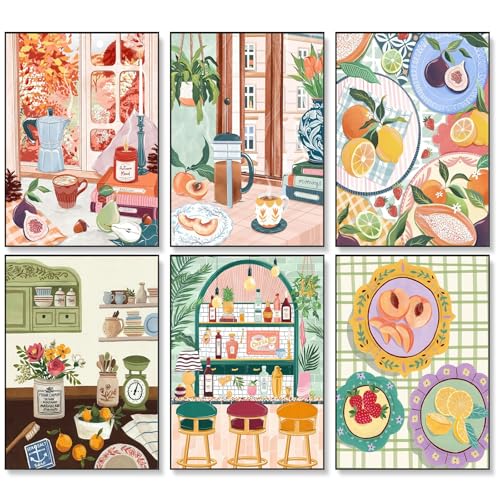 Fountor 6 Pack Paint by Numbers Kit for Adults Beginner Coffee Adult Paint by Number Kits on Canvas Without Frame DIY Acrylic Fruit Oil Painting by Numbers for Home Decor Gift 10 W x 14L - Image 1
