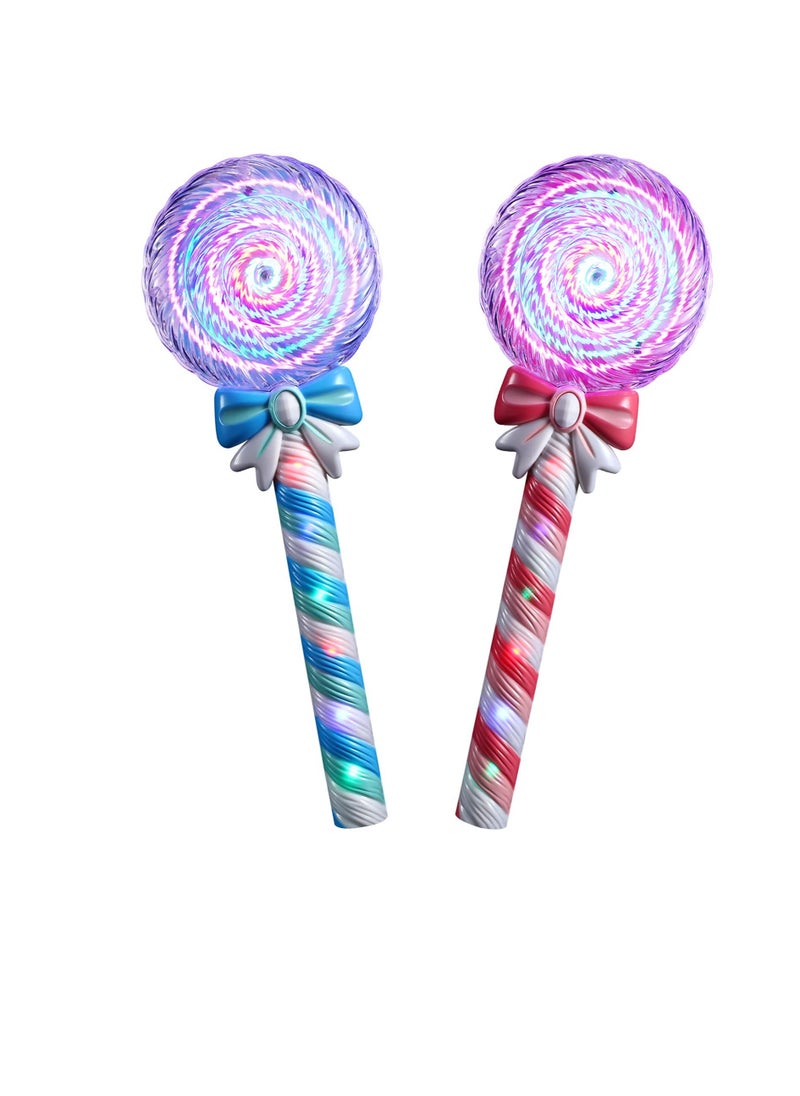 KASTWAVE 2 PCS Light Up Spinning Lollipop Wand, 12 Inch LED Princess Wand, Princess Glitter Light up Wand, Suitable for Pretend Play Prop, Carnival Prize (Pink, Blue）  - Image 1