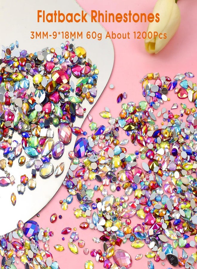 Jyukan 1200Pcs Crystal Gems for Crafts Mix Sizes Flatback Rhinestone Acrylic AB Colorful Gemstones Jewels for Halloween Party Decorations, 3D Nails Art, Clothes, Shoes, Phone Case Rose - Image 2