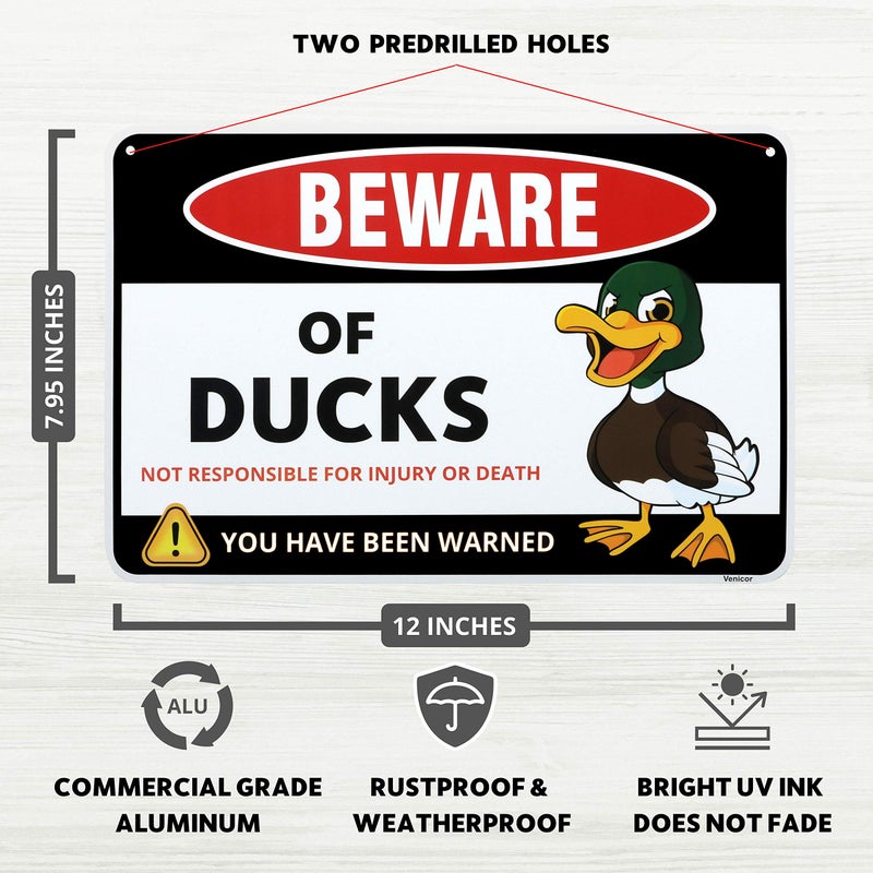 Venicor Duck Sign Decor - 8 x 12 Inches - Aluminum - Duck Gifts for Duck Lovers - Duck Crossing Decorations for Home Poster Things Pet Accessories Stuff - Image 2