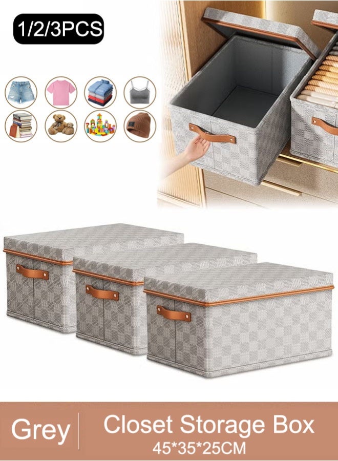 1/2/3 Pack Closet Storage Box with Lid and Handle, Stackable Wardrobe Clothes Organizer, Foldable Closet Storage Basket, Cube Storage Bins for Clothing, T-Shirt, Jeans, Sweaters, Toys & Books (38L) - Image 1