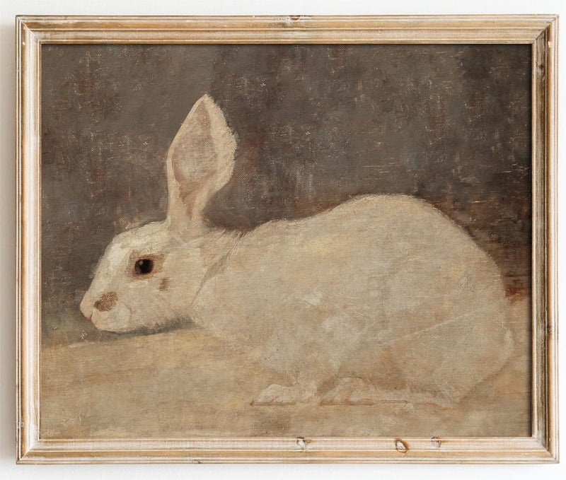 Kizbok Vintage Wall Art Decor, Neutral Rabbit Canvas Painting, Farmhouse Decor Bunny Drawing for Nursery Wall Decor, Antique Rabbit Gallery Wall Art for Easter Bedroom Bathroom Home(8" x 10"-UNFRAMED) - Image 1