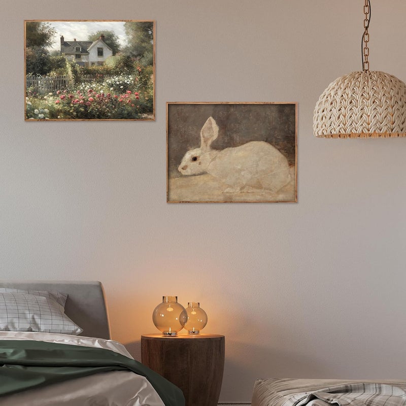Kizbok Vintage Wall Art Decor, Neutral Rabbit Canvas Painting, Farmhouse Decor Bunny Drawing for Nursery Wall Decor, Antique Rabbit Gallery Wall Art for Easter Bedroom Bathroom Home(8" x 10"-UNFRAMED) - Image 5