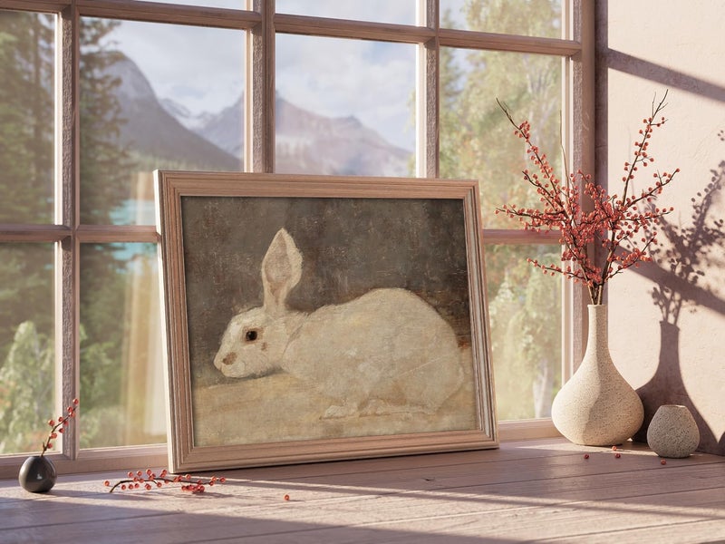 Kizbok Vintage Wall Art Decor, Neutral Rabbit Canvas Painting, Farmhouse Decor Bunny Drawing for Nursery Wall Decor, Antique Rabbit Gallery Wall Art for Easter Bedroom Bathroom Home(8" x 10"-UNFRAMED) - Image 4