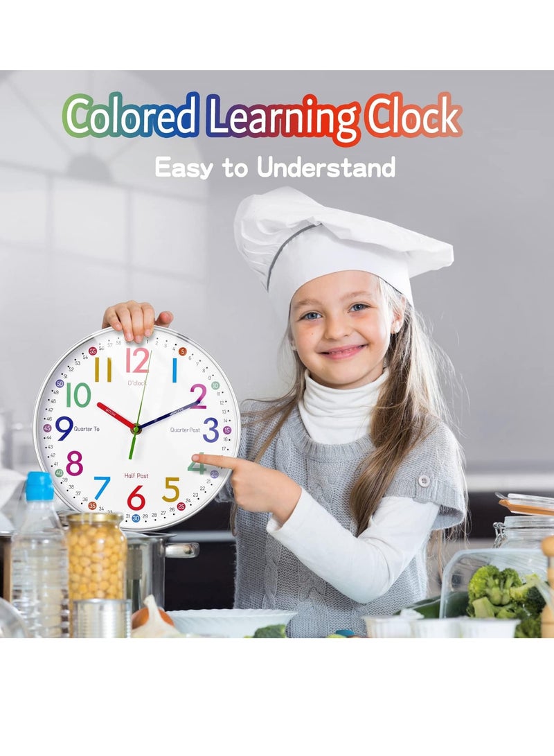 Learning Clock for Kids - Kids Wall Clocks for Bedrooms - Kids Wall Clock- Silent Analog Kids Clock for Teaching Time,for School Classrooms Playrooms and Kids Bedrooms - Image 4
