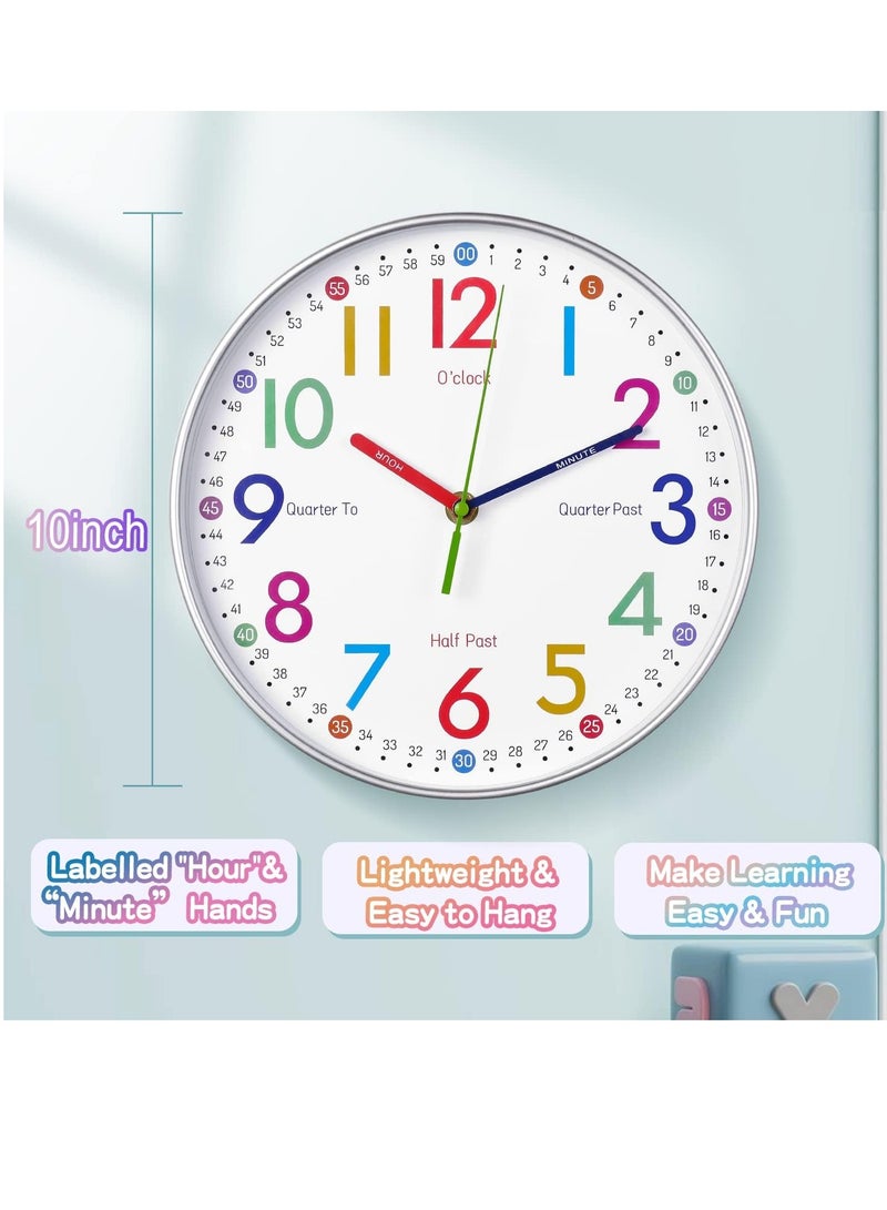 Learning Clock for Kids - Kids Wall Clocks for Bedrooms - Kids Wall Clock- Silent Analog Kids Clock for Teaching Time,for School Classrooms Playrooms and Kids Bedrooms - Image 2