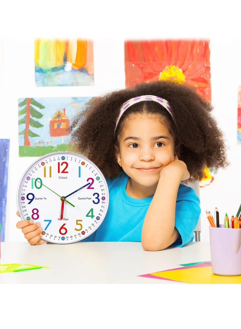 Learning Clock for Kids - Kids Wall Clocks for Bedrooms - Kids Wall Clock- Silent Analog Kids Clock for Teaching Time,for School Classrooms Playrooms and Kids Bedrooms - Image 5