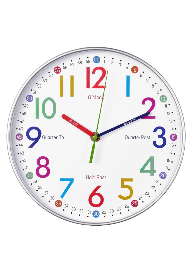 Learning Clock for Kids - Kids Wall Clocks for Bedrooms - Kids Wall Clock- Silent Analog Kids Clock for Teaching Time,for School Classrooms Playrooms and Kids Bedrooms - Image 1