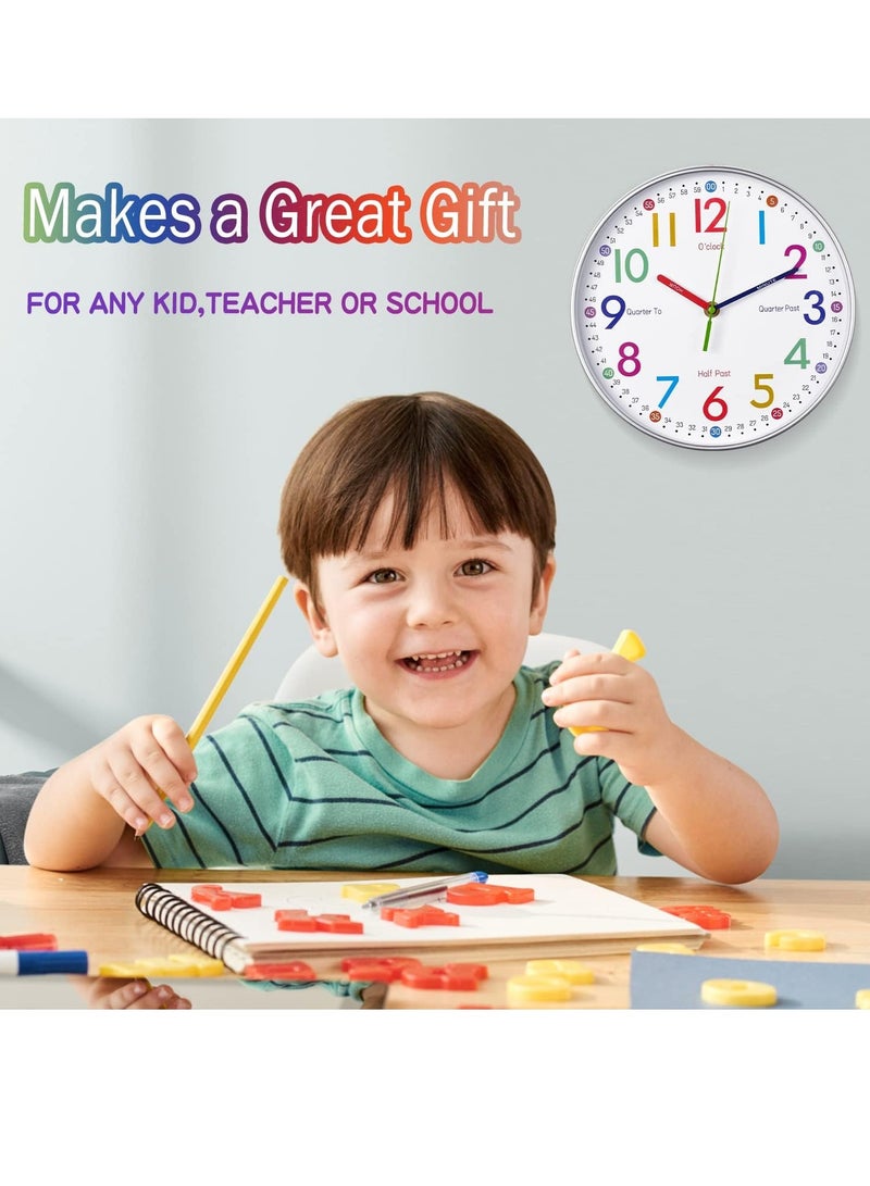 Learning Clock for Kids - Kids Wall Clocks for Bedrooms - Kids Wall Clock- Silent Analog Kids Clock for Teaching Time,for School Classrooms Playrooms and Kids Bedrooms - Image 3
