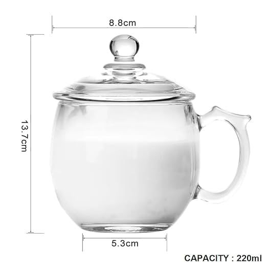 DARKZONE Glass Soup Mug with lid 220 mlCoffee Mugs with Handle 220ml Coffee Cup Lemon Tea Mug with Glass Lid Clear Tea Cup Set for Coffee Tea Milk Hot Cold Beverage Set of 4 - Image 2