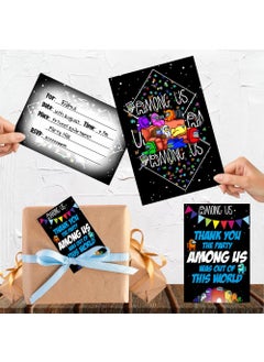 Partyzon Partyzo Among Us Theme Birthday 20 Nos Invitation Cards and 20 Nos Thank you Tags for Return Gifts Boys Girls Party Invites Return Gift Childrens Birthday Decoration 