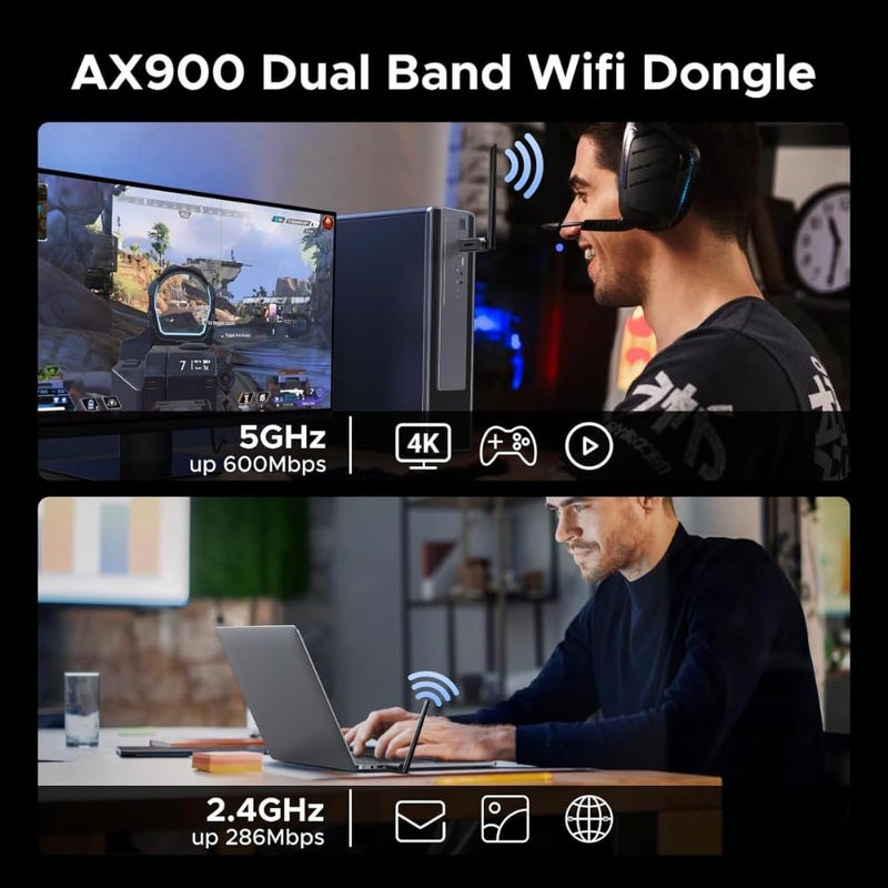 ARVOX AX900 900 Mbps WiFi 6 + Bluetooth 5.4 Wireless Network USB Adapter for Desktop PC with 2.4Ghz/5Ghz High Gain Dual Band 5 Dbi Antenna Wi-Fi, Supports Windows 11/10 MU-MIMO WPA3 OFDMA - Image 3
