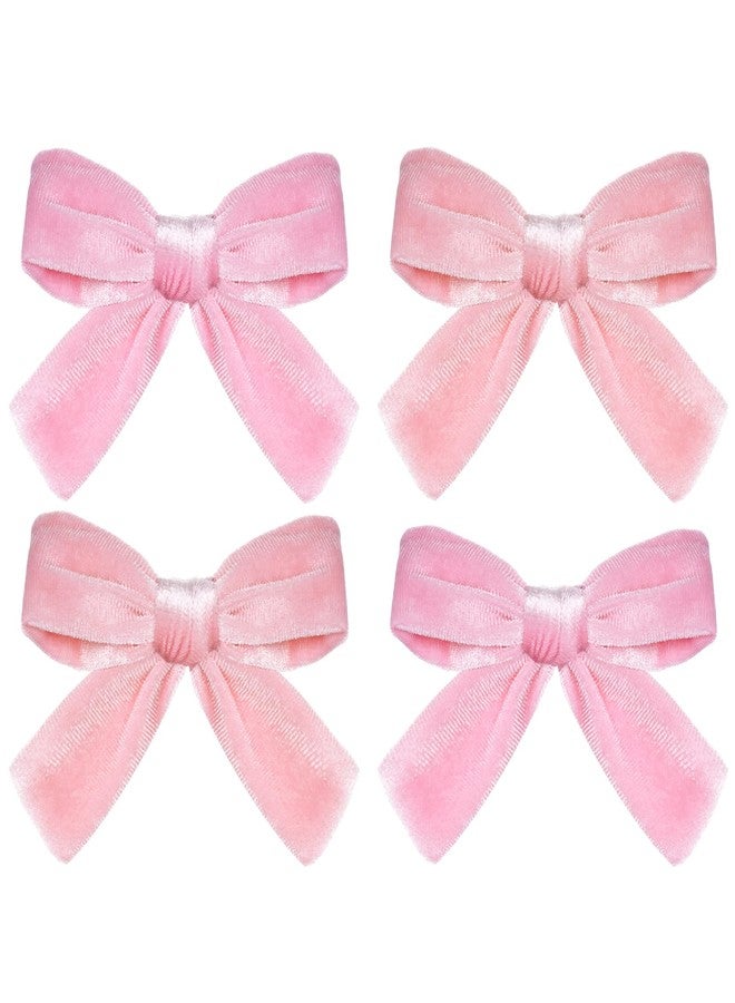 baotongle 4pcs Velvet Hair Accessories Velvet Hair Bows Barrettes and Clips Knot Bows for Toddlers Baby Little Kids Gift(Pink and Peach) - Image 1