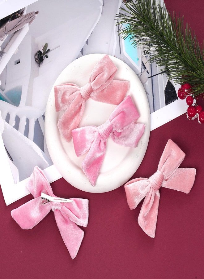 baotongle 4pcs Velvet Hair Accessories Velvet Hair Bows Barrettes and Clips Knot Bows for Toddlers Baby Little Kids Gift(Pink and Peach) - Image 2