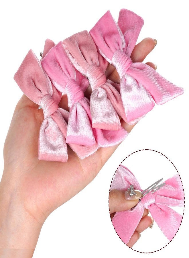 baotongle 4pcs Velvet Hair Accessories Velvet Hair Bows Barrettes and Clips Knot Bows for Toddlers Baby Little Kids Gift(Pink and Peach) - Image 3