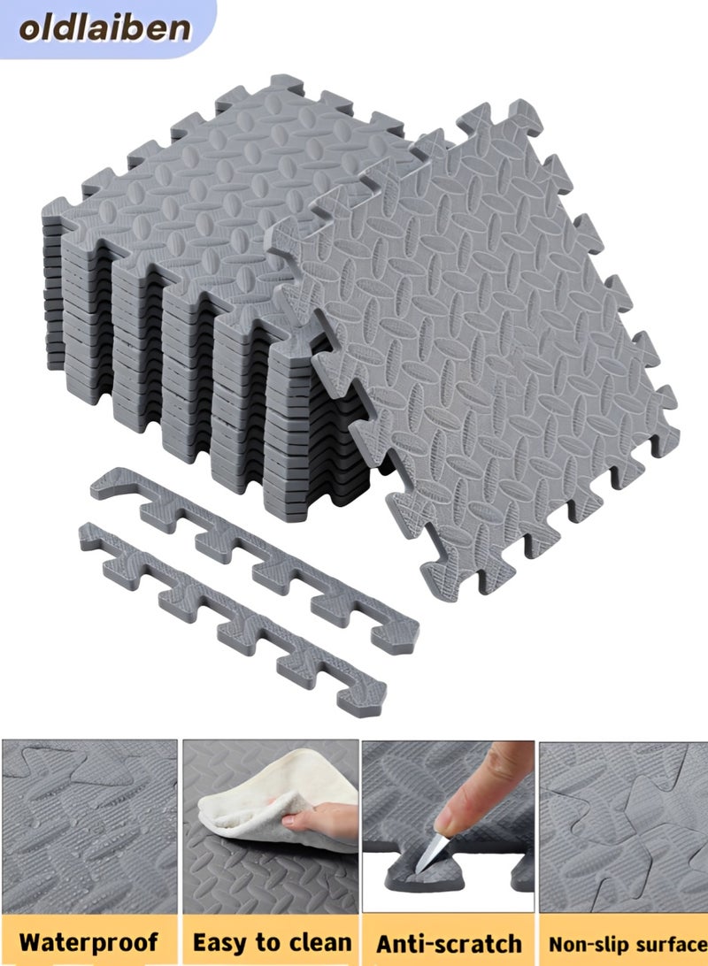 oldlaiben Puzzle Exercise Mat, EVA Foam Gym Floor Mats Interlocking Exercise Mat Tiles Protective Flooring Mats Carpet Tiles Floor Padding Puzzle Cushion with Border Exercise Equipment Mat for Workouts Equipment Yoga Pilates (Grey, 30 x 30CM) - Image 1