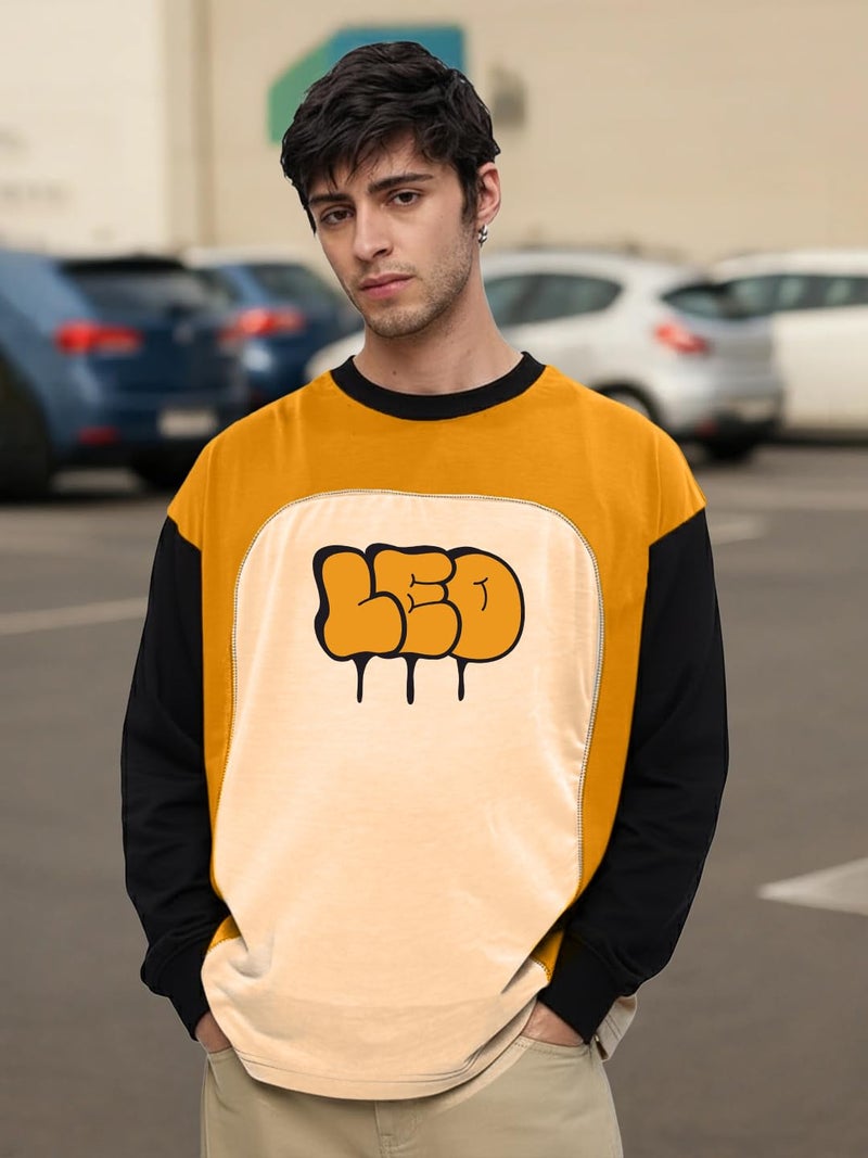 LEOTUDE Men's Oversized Full Sleeve Round Neck Tshirt for Man (FS22_MUSTRD_Leo_P_Multi23_3XL) - Image 3