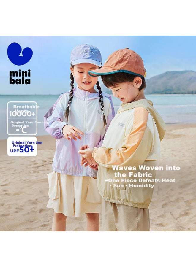 Minibala Kids Boys Girls Cooling Sun Protection Jacket Baby Lightweight Original Yarn Sunproof Coat [upf50+] Light Camel 130 - Image 1