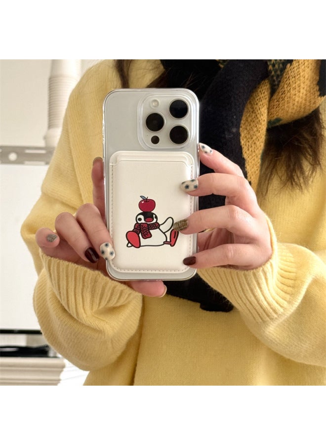 Suitable For Apple MagSafe Magnetic Card Bag IPhone15promax Leather 14pro Access Control Card Apple 13-Specifications:Penguin Red Apple  - Image 1