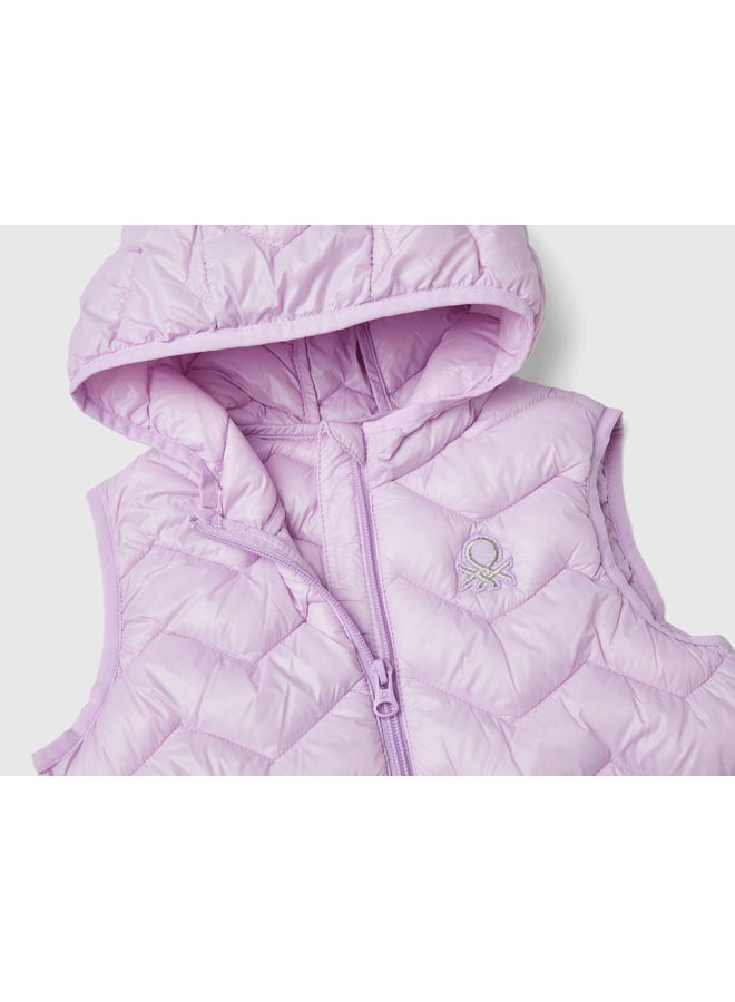 Benetton Padded vest in 3D wadding with hood  - Image 3