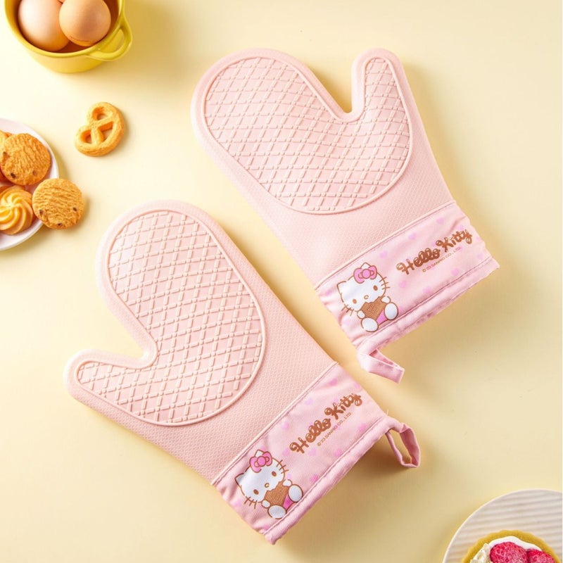 Silicone Oven Mitts Cartoon Printed Heat Resistant Powder MM - Image 4