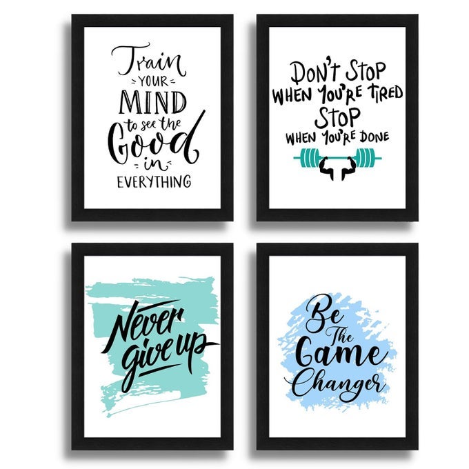 SET OF 4 MOTIVATIONAL WALL FRAMES NEVER GIVE UP INSPIRATIONAL QUOTES POSTERS FOR HOME OR OFFICE WALL DECOR SYNTHETIC WOOD 13 X 10 INCHES