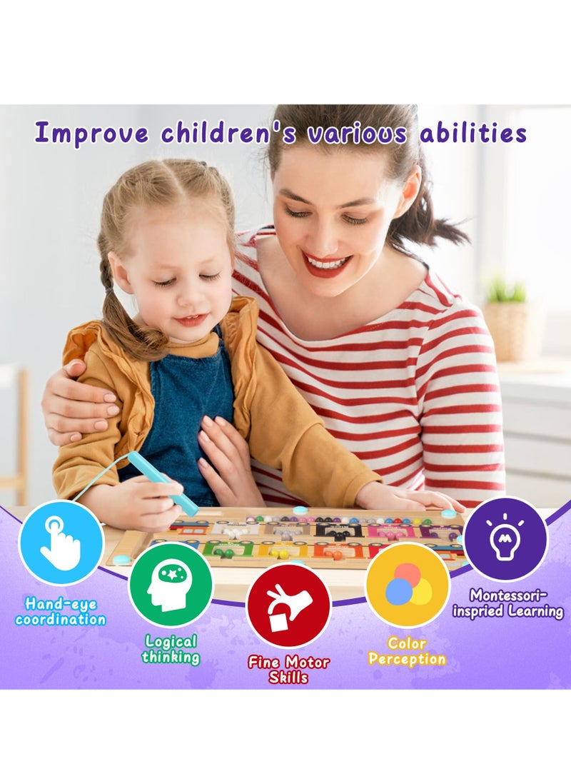 XICEN Wooden Sorting and Counting Board, Magnetic Color and Number Maze, Montessori Toys for kids 3-6 Years Old, Wooden Magnet Puzzles, Learning Educational Toys for Boys Girls - Image 2