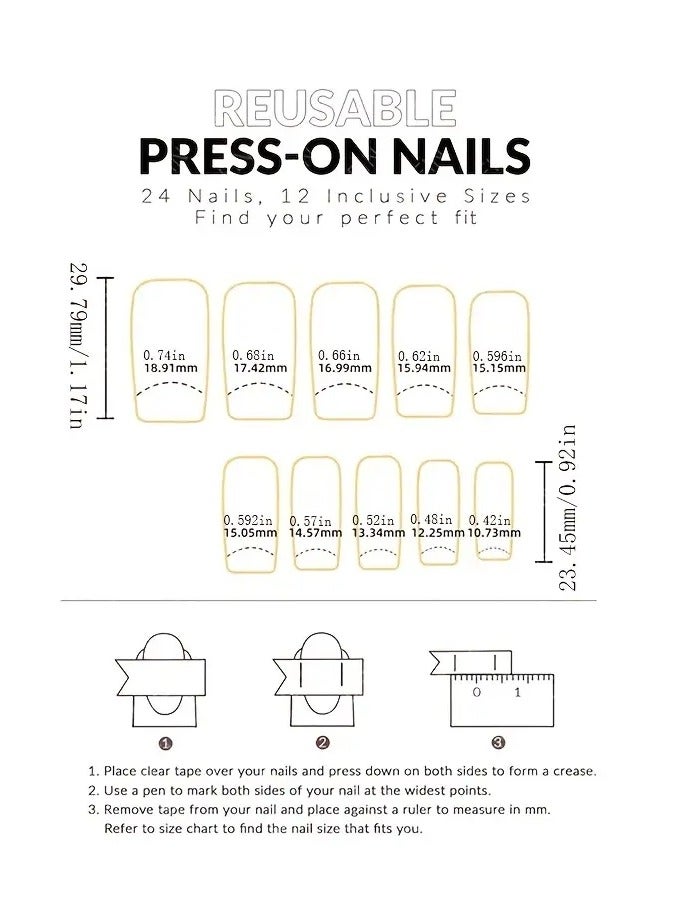 ORiTi 24 pcs Ballet French White Edge Press On Nails - Medium Long Coffin Fake Nails for Women, Girls, and Teens - Includes Glue Sticker and Nails File - Image 3