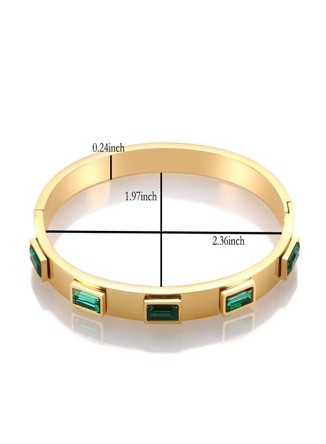 JINHUI Gold Bangles Bracelets for Women, 18K Gold Plated Green Emerald Birthstone Women’s Bangle Bracelets 6.7” Elegant Vintage Casual Gift (gold-greenstone) - Image 3