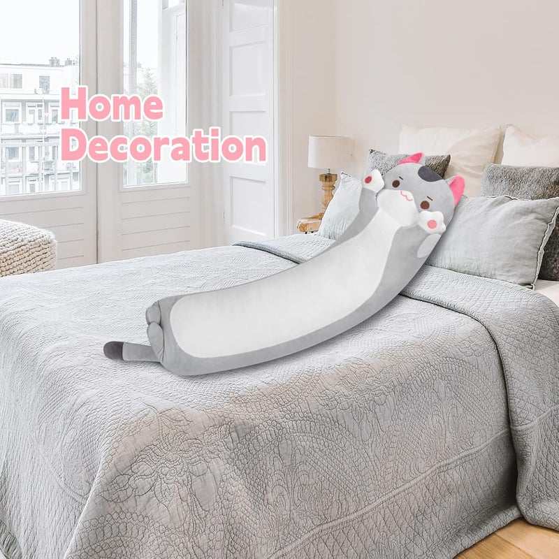 Long Cat Plush Body Pillow, Cute Gray Cat Stuffed Animals Kawaii Plushies, Squishy Body Pillow Plush Toys Gift for Kids Girls Boys (20 Inches) - Image 5