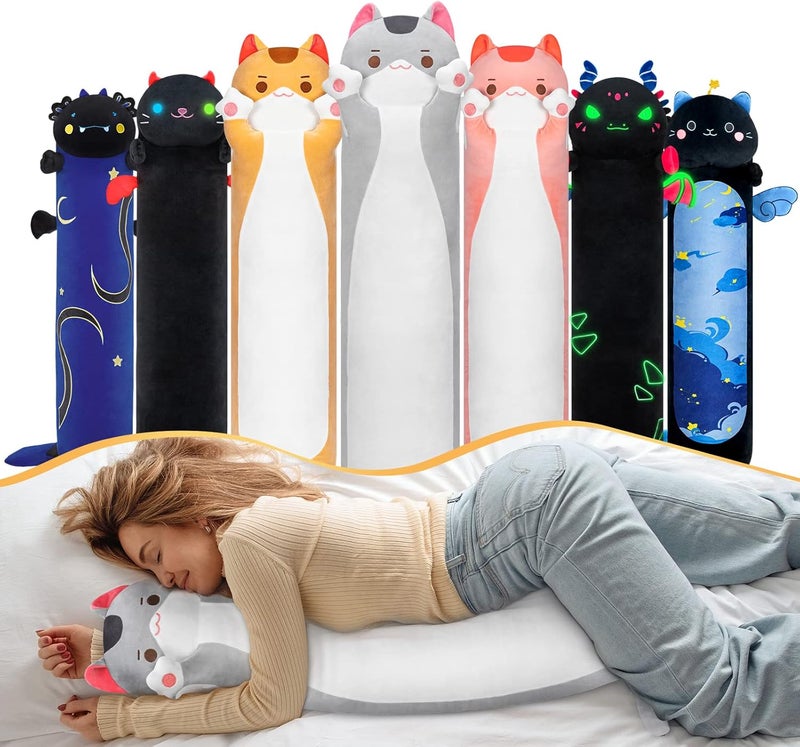 Long Cat Plush Body Pillow, Cute Gray Cat Stuffed Animals Kawaii Plushies, Squishy Body Pillow Plush Toys Gift for Kids Girls Boys (20 Inches) - Image 1