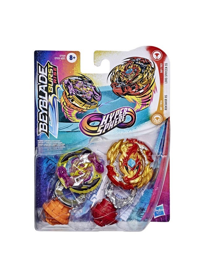 BeyBlade Beyblade Burst Rise Hypersphere Dual Pack Lord Spryzen S5 and Roktavor R5-1 Right/Left-Spin and 1 Right-Spin Battling Top Toy, 8 and Up  - Image 2