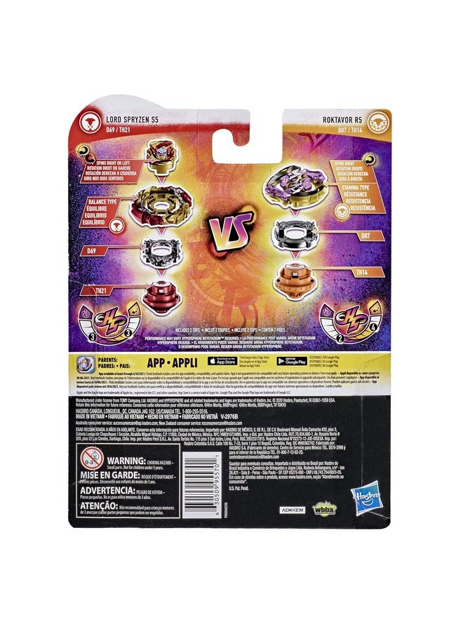 BeyBlade Beyblade Burst Rise Hypersphere Dual Pack Lord Spryzen S5 and Roktavor R5-1 Right/Left-Spin and 1 Right-Spin Battling Top Toy, 8 and Up  - Image 3
