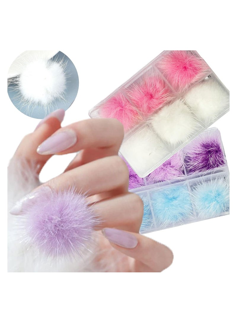SOLARAE 3D Cute Magnetic Nail Pom Balls, 12 Pcs Nail Art Fluffy Balls Detachable Accessories Colorful Fluff Balls Nail Decorations for Nail Art DIY, Mink Fleece Nail Poms Kit (4 Colors) - Image 1