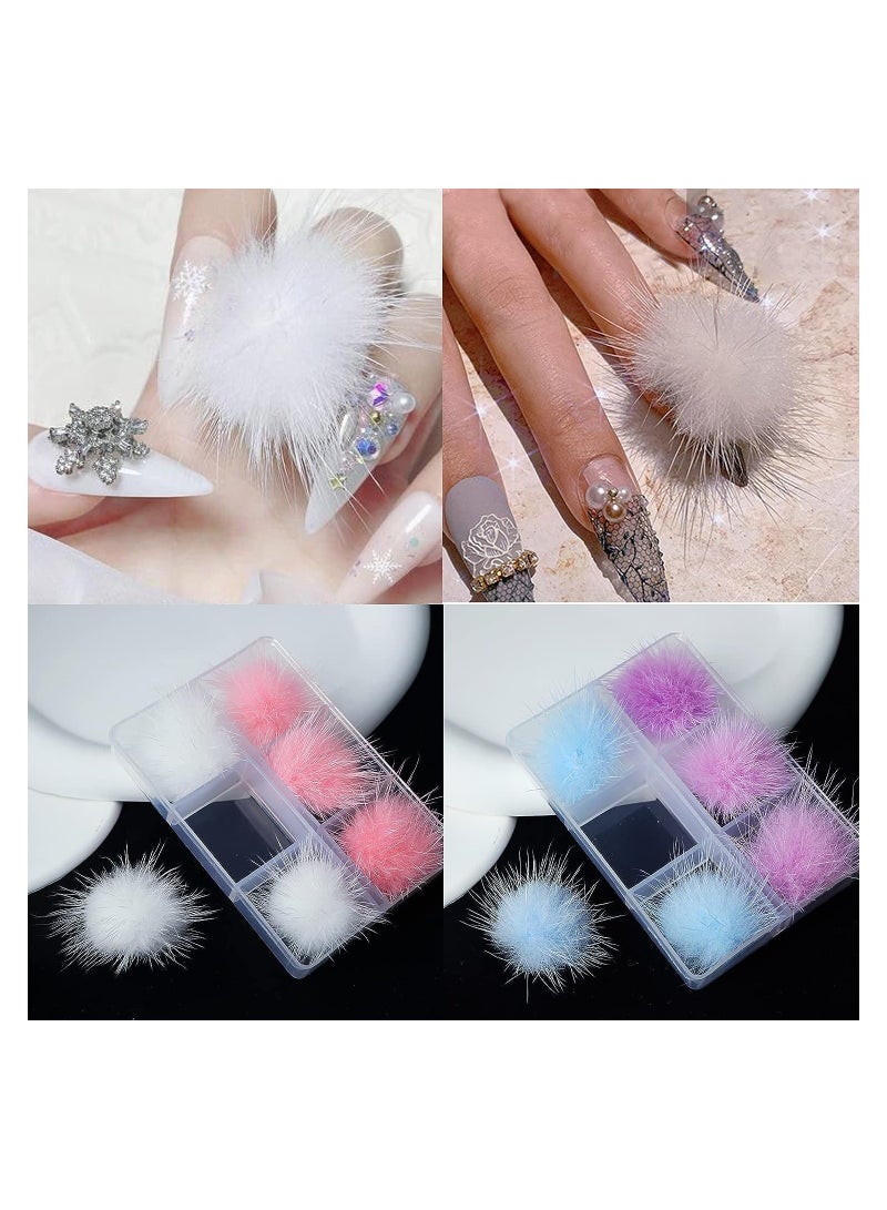 SOLARAE 3D Cute Magnetic Nail Pom Balls, 12 Pcs Nail Art Fluffy Balls Detachable Accessories Colorful Fluff Balls Nail Decorations for Nail Art DIY, Mink Fleece Nail Poms Kit (4 Colors) - Image 4