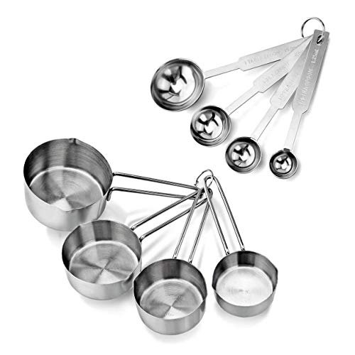RABBONIX Stainless Steel Measuring Cups & Spoon Combo for Dry or Liquid/Kitchen Gadgets for Cooking & Baking Cakes/Measuring Cup Set Combo with Handles (Set of 4 Cups and 4 Spoons) - Image 1