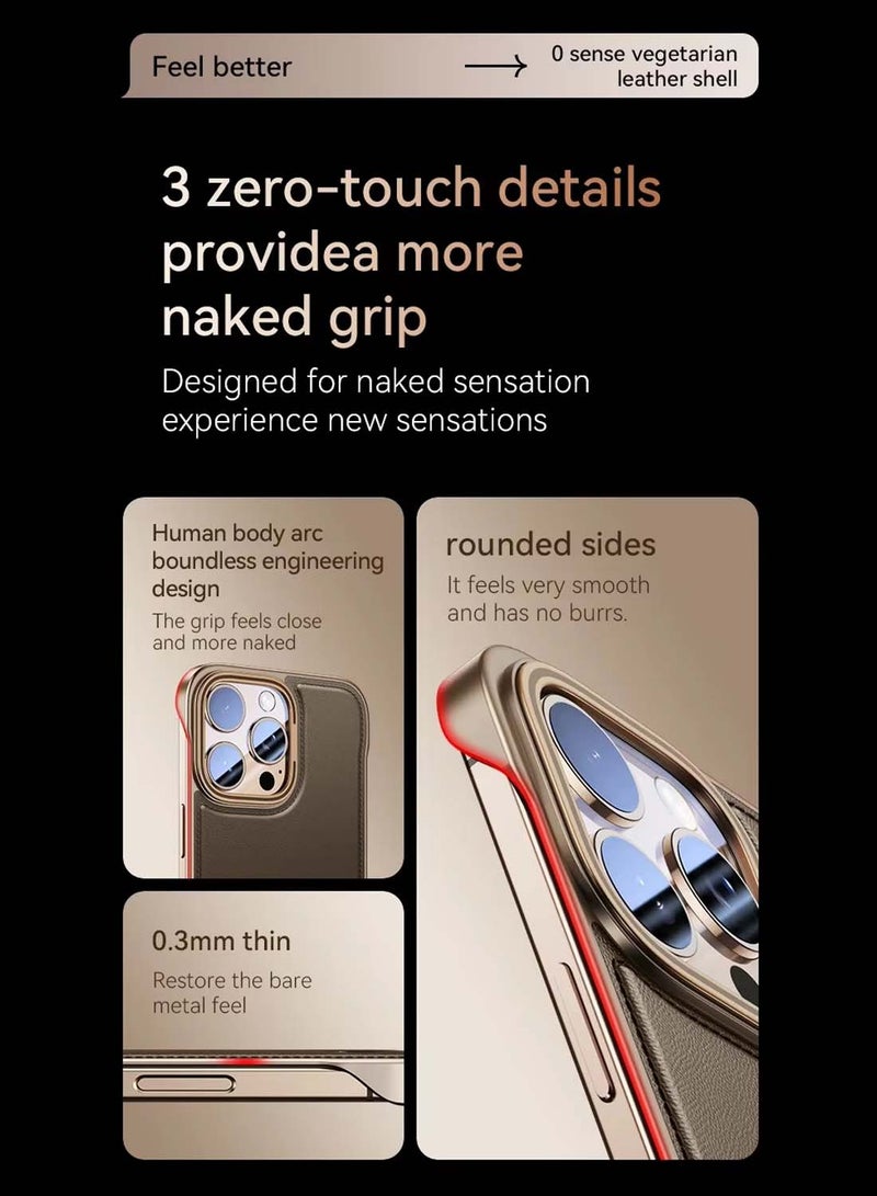 دبليو تيك غطاء هاتف Apple iPhone 16 Pro Max 5G 2024 من الجلد الفاخر المعدني الرقيق ، غطاء مضاد للسقوط بدون إطار غطاء حافظة واقي للهاتف - بني - Image 2