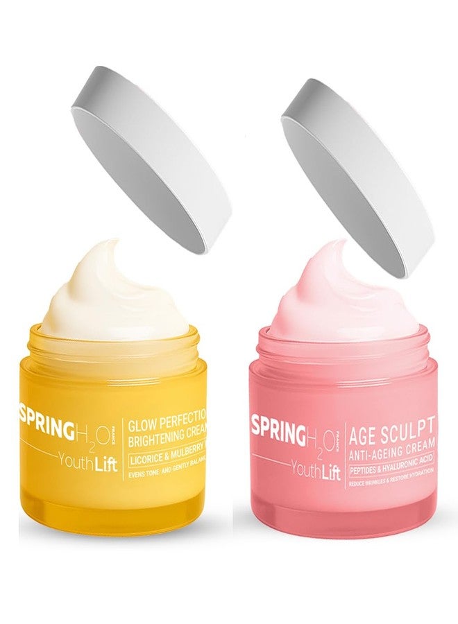 Spring H2O Age Sculpt Anti-Aging Cream + Glow Perfection Brightening Cream Combo | Anti-Wrinkle, Firming & Even Tone Skincare Duo | Hydration, Radiance & Dark Spot Reduction - 2 x 50ml - Image 1