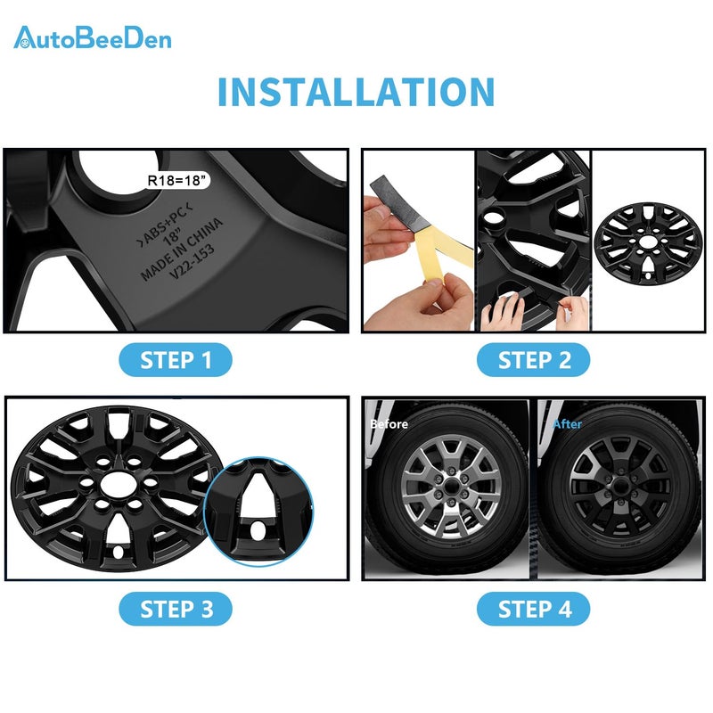 AutoBeeDen 4-Pack Wheel Skins Compatible with Toyota Tacoma 2024 2025, 17 inch 17", Hubcap, Alloy Wheel Cover, Bright Black Color - Image 4
