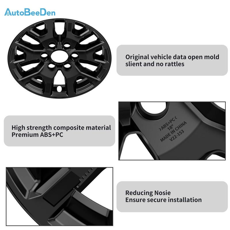 AutoBeeDen 4-Pack Wheel Skins Compatible with Toyota Tacoma 2024 2025, 17 inch 17", Hubcap, Alloy Wheel Cover, Bright Black Color - Image 5